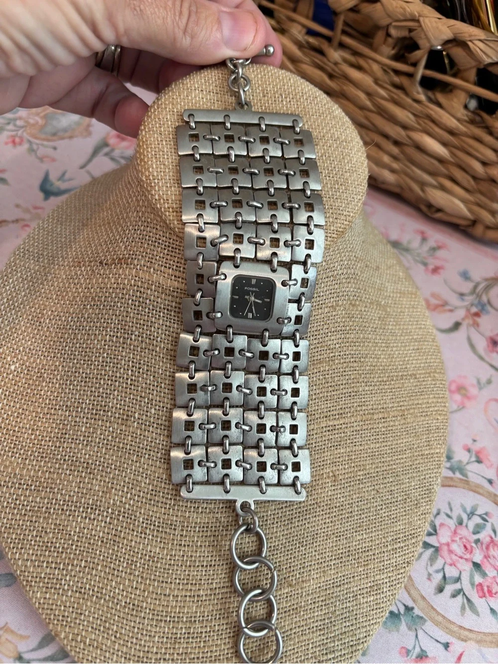 Vintage Fossil F2 series open-link cuff watch Gladiator style